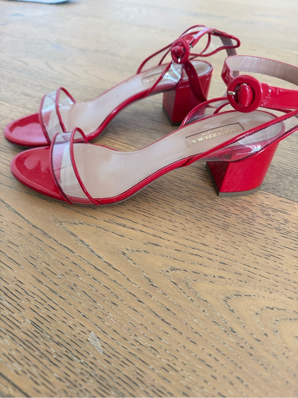 Aquazzura Red Patent Leather Clear-Trim Ankle-Strap Heels - Picture 2 of 3